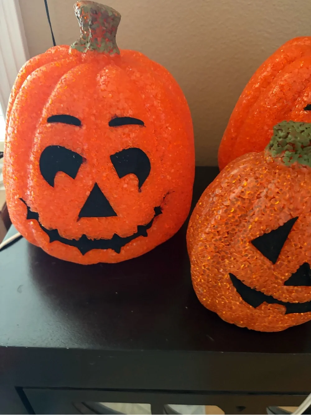 3 Vintage Side Seasons Popcorn Light up Pumpkins and 1 Silver Pumpkin